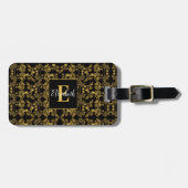 Chic Gold Black Damask zwemmen op eigen naam Monog Bagagelabel (Voorkant horizontaal)
