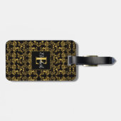 Chic Gold Black Damask zwemmen op eigen naam Monog Bagagelabel (Achterkant horizontaal)