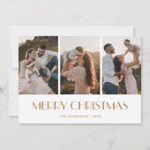 Chic Gold Black en White 3 Photo Merry Kerstmis Feestdagenkaart (Voorkant)