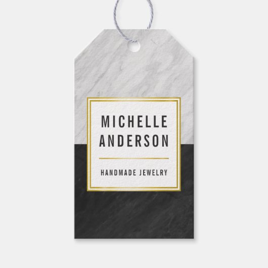 Chic Gold Black en White Marble Handmade Jewels Cadeaulabel (Voorkant)