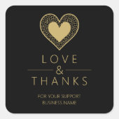 Chic Gold Black Heart Lace Effect Love & Thanks Vierkante Sticker (Voorkant)