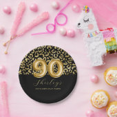 Chic Gold Black Leopard Print 90e verjaardag Papieren Bordje (Feest)