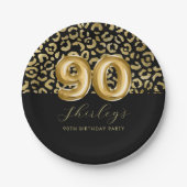 Chic Gold Black Leopard Print 90e verjaardag Papieren Bordje (Voorkant)