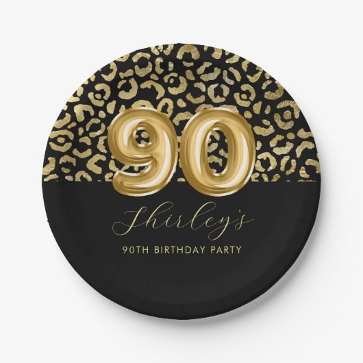 Chic Gold Black Leopard Print 90e verjaardag Papieren Bordje (Voorkant)
