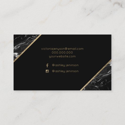 Chic Gold black marble script make-up typografie Visitekaartje (Achterkant)