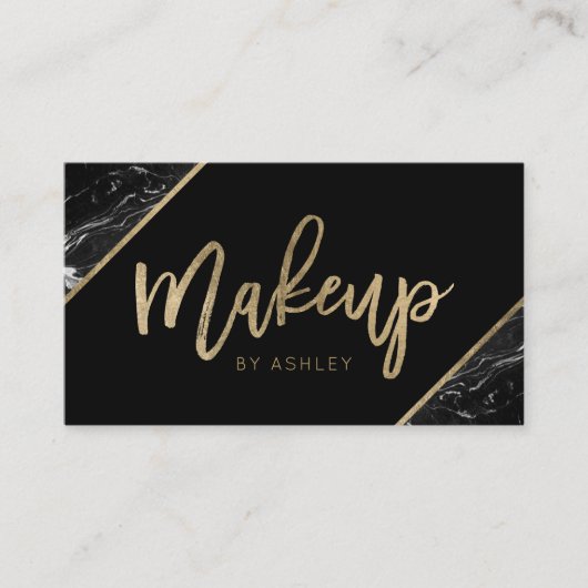 Chic Gold black marble script make-up typografie Visitekaartje (Voorkant)
