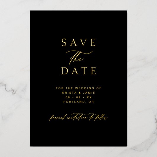 Chic Gold & Black Photo Wedding Save the Date Folie Uitnodiging (Voorkant)