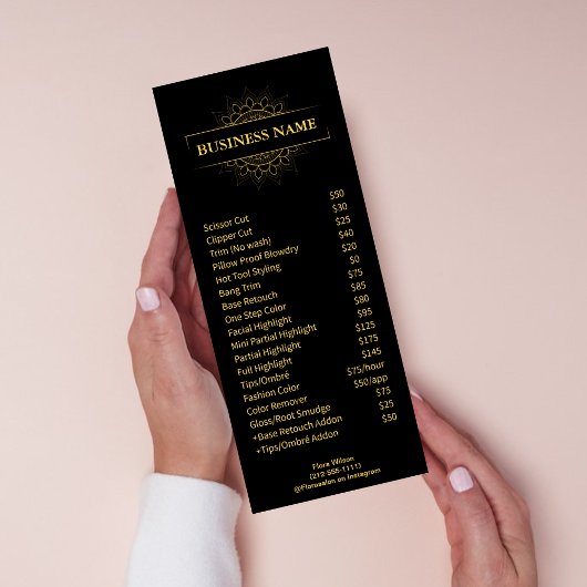 Chic Gold & Black Professional Salon Service Reclamekaart