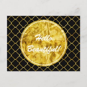 Chic Gold Black Quatrefoil Briefkaart
