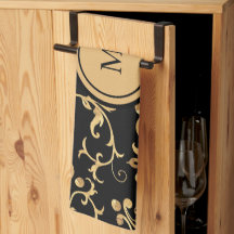 Chic Gold Black Royal Monogram Damask