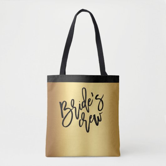 Chic Gold Black Script Bruid's Crew Wedding Tote Bag (Voorkant)