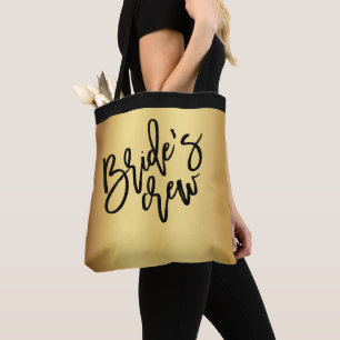 Chic Gold Black Script Bruid's Crew Wedding Tote Bag