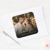Chic Gold Black Script Weduwen Bedankt Foto Vierkante Sticker (Envelop)