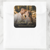 Chic Gold Black Script Weduwen Bedankt Foto Vierkante Sticker (Tas)