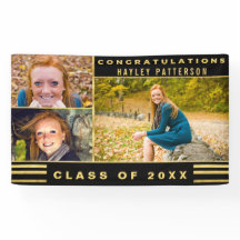 Chic Gold Black Stripes Afstuderen Foto