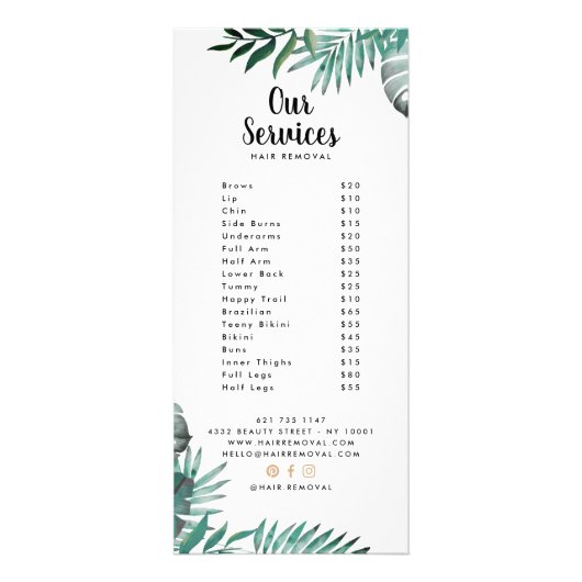Chic gold black tropical price list lounge reclamekaart (Achterkant)