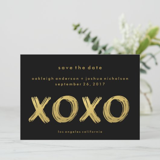 Chic Gold Black | XOXO Foto slaat de datum op Save The Date (Staand voorkant)