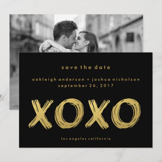 Chic Gold Black | XOXO Foto slaat de datum op Save The Date (Voorkant / Achterkant)