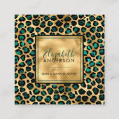 Chic Gold Blauwgroen leopard Print Mode Moderne Vierkante Visitekaartje (Voorkant)