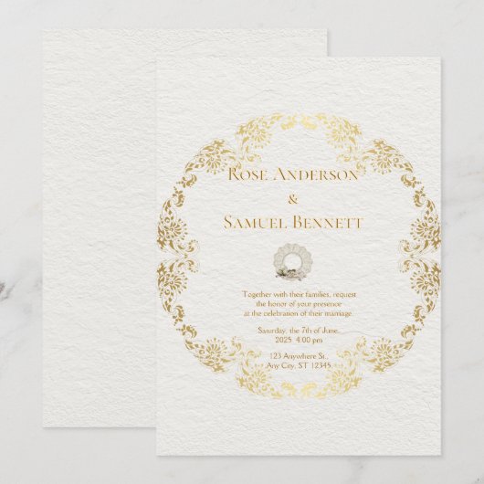 Chic Gold Bloemen Huwelijksuitnodiging Kaart (Voorkant / Achterkant)