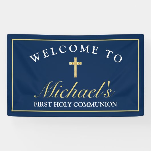 Chic Gold Blue Cross Boys First Community Welkom Spandoek (Horizontaal)