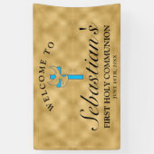 Chic Gold Blue Cross Dove First Community Welkom Spandoek (Verticaal)