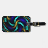 Chic Gold, Blue en Blauwgroen Abstracte fractale k Bagagelabel (Voorkant horizontaal)