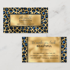 Chic Gold Blue Leopard Print Mode Trendy Modern Visitekaartje