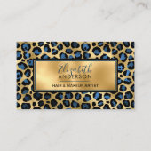 Chic Gold Blue Leopard Print Mode Trendy Modern Visitekaartje (Voorkant)