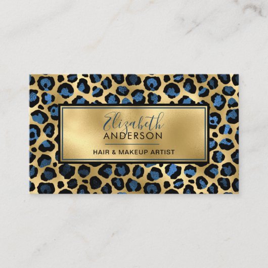 Chic Gold Blue Leopard Print Mode Trendy Modern Visitekaartje (Voorkant)