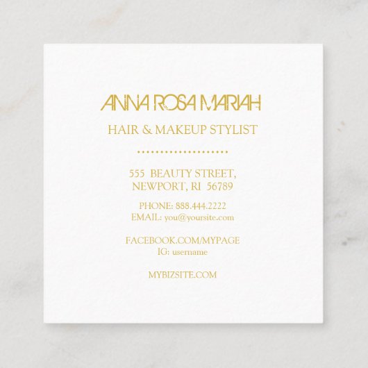 ** Chic Gold Blue Marble Girly Hair Make-up Vierkante Visitekaartje (Achterkant)