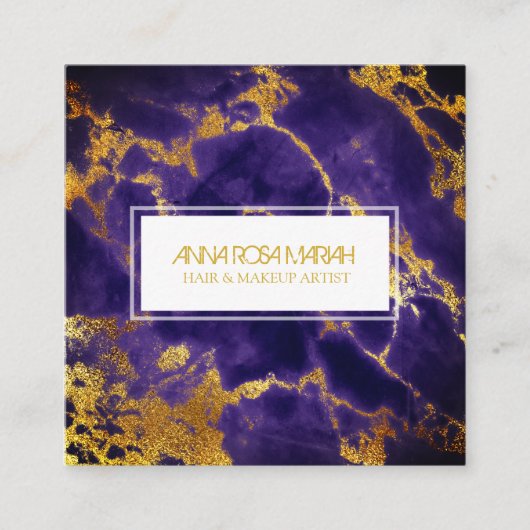 ** Chic Gold Blue Marble Girly Hair Make-up Vierkante Visitekaartje (Voorkant)