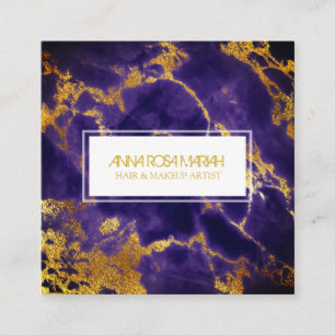 *~* Chic Gold Blue Marble Girly Hair Makeup Vierkante Visitekaartje
