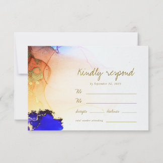 Chic Gold Blue Oranje Abstract huwelijk RSVP Kaartje