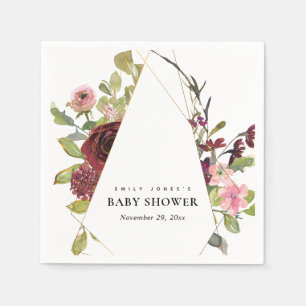 CHIC GOLD BLUSH BURGUNDY ROOS FLORAL BABY SHOWER SERVET