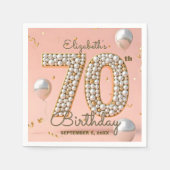 Chic Gold Blush Pink Pearly 70ste verjaardag Servet (Voorkant)