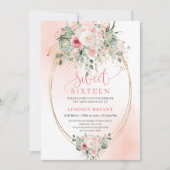 Chic Gold Blush Roses Sweet 16 Birthday Invitation Kaart (Voorkant)