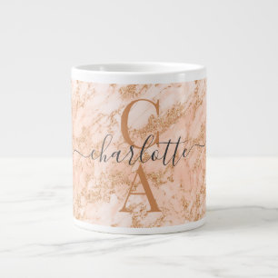 Chic Gold Blush Roze Marmer Glitter Initiaal Name Grote Koffiekop