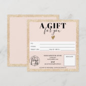 Chic Gold blush roze vierkant cadeaubon logo (Voorkant / Achterkant)