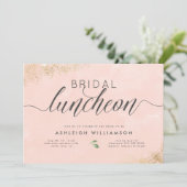 Chic Gold Blush Roze Waterverf Bridal Luncheon Kaart (Staand voorkant)