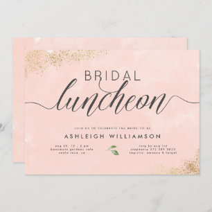 Chic Gold Blush Roze Waterverf Bridal Luncheon Kaart