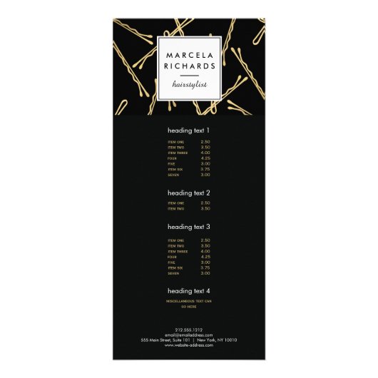 Chic Gold Bobby Pins Hair Stylist Salon Black Reclamekaart (Voorkant)