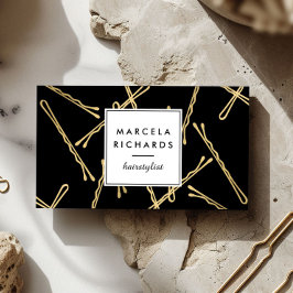 Chic Gold Bobby Pins Hair Stylist Salon Black Visitekaartje