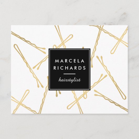 Chic Gold Bobby Pins Hair Stylist Salon Briefkaart (Voorkant)