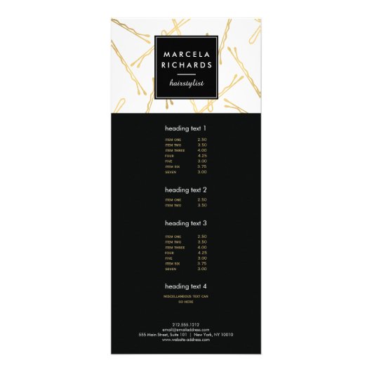 Chic Gold Bobby Pins Hair Stylist Salon Reclamekaart (Voorkant)