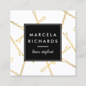 Chic Gold Bobby Pins Hair Stylist Salon Vierkante Visitekaartje (Voorkant)