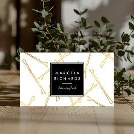 Chic Gold Bobby Pins Hair Stylist Salon Visitekaartje