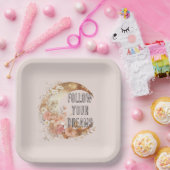 Chic Gold Boho Blush Roze Bloemen Verjaardag Papieren Bordje (Feest)