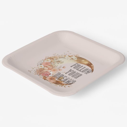 Chic Gold Boho Blush Roze Bloemen Verjaardag Papieren Bordje (Gebogen)