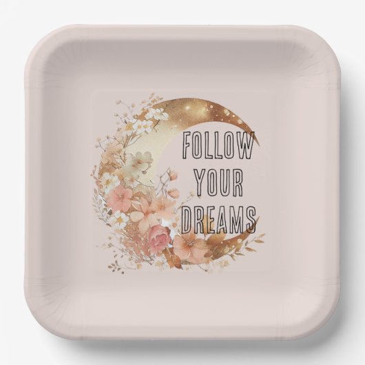 Chic Gold Boho Blush Roze Bloemen Verjaardag Papieren Bordje (Voorkant)